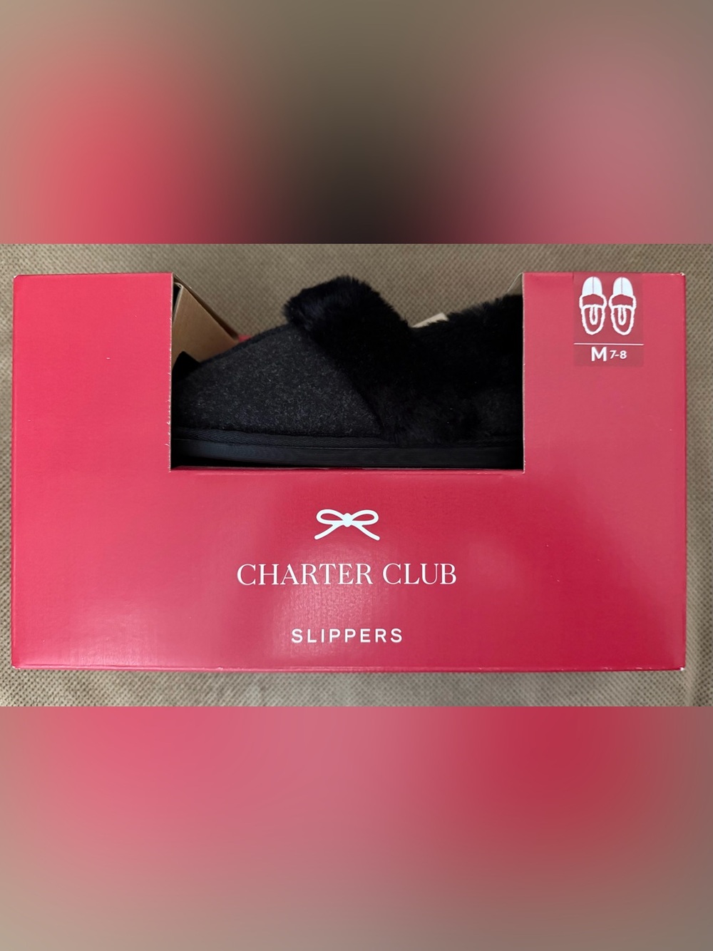 Charter Club Black Faux Fur Slide Slippers